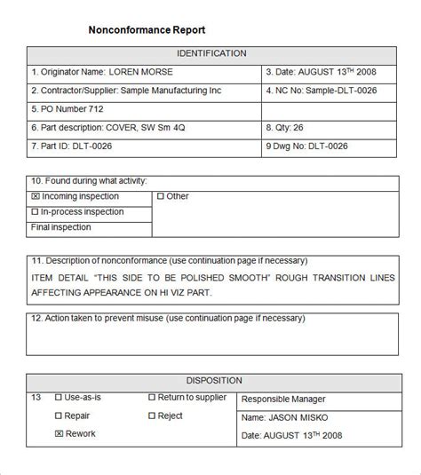 non conformance report template word